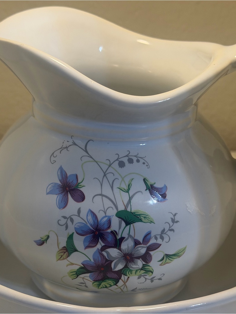 Vintage McCoy Floral Pitcher | Purple Blooms Cottagecore Decor